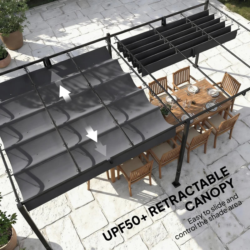 19' x 10' Pergola with Retractable Canopy, Patio Pergola with Sun Shade Shelter, UV50+, for Patio, Garden, Dark Grey