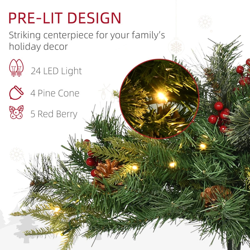 1.5 Foot/16 inch 2 Pack Prelit Artificial Christmas Tree Cordless with 69 Branches, Warm White LED lights, Red Berries, Pine Cones, for Outdoor Entryway, Green