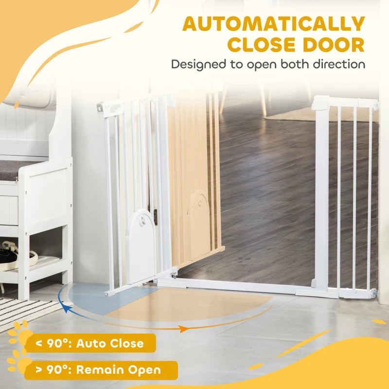 30"-52" Extra Wide Pet Gate Barrier with Small Door, 30"H Dog Gate with Safety Gate Barrier, Stair Pressure Fit, White