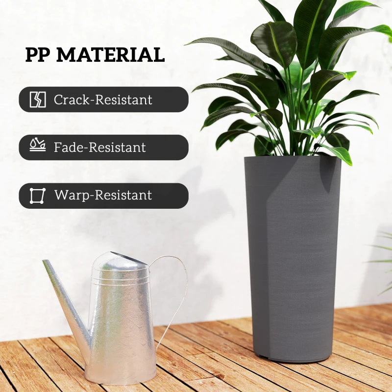 24" Tall Planters Set of 2, Indoor Outdoor Plastic Flower Pots with Inner Bucket and Drainage Holes, Dark Gray