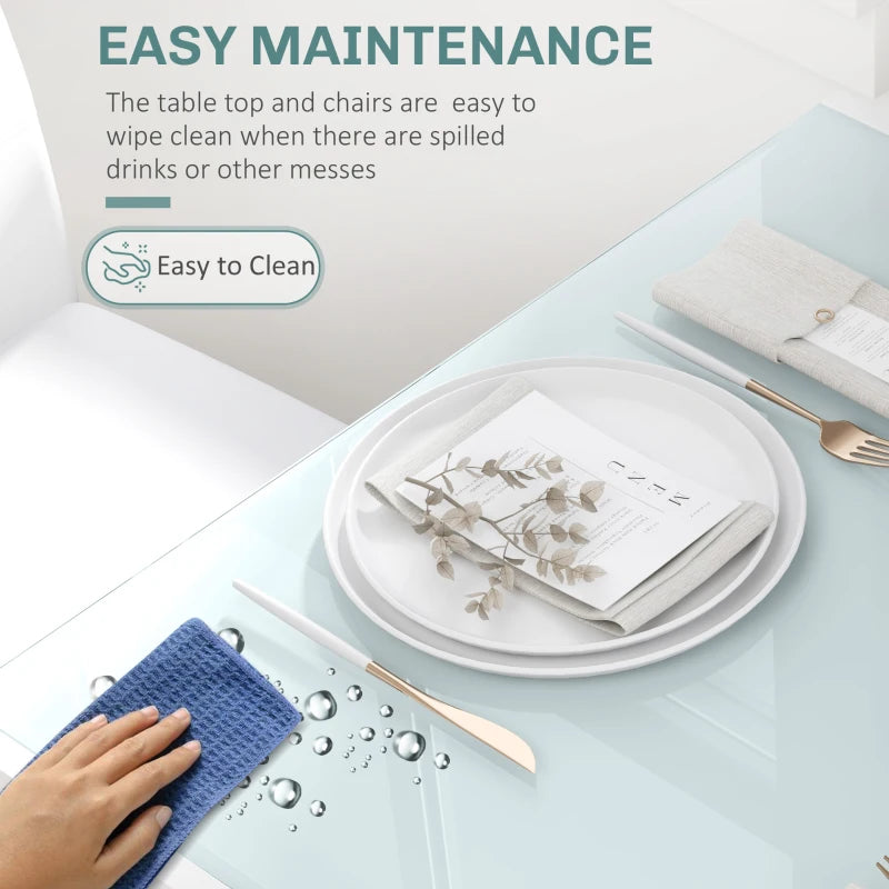 3-Piece Rectangular Glass Kitchen Table and Chairs with Metal Frame and Faux Leather Upholstery for Dining Room, White