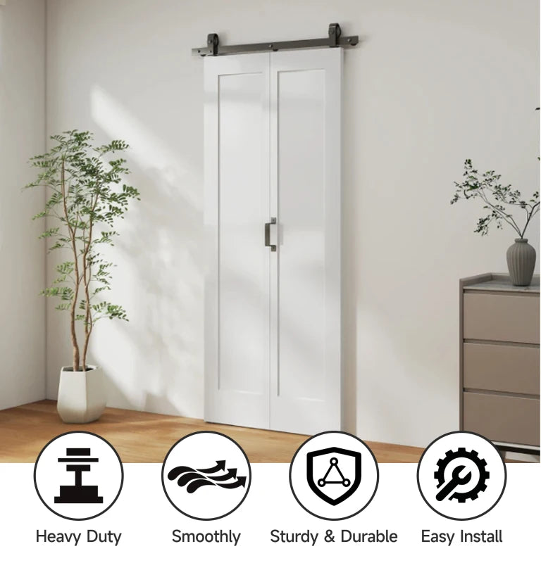35" x 83" Sliding Door with 3.6FT Bi-Folding Door, Hardware Kit Included & Handle, DIY Paintable MDF Surface