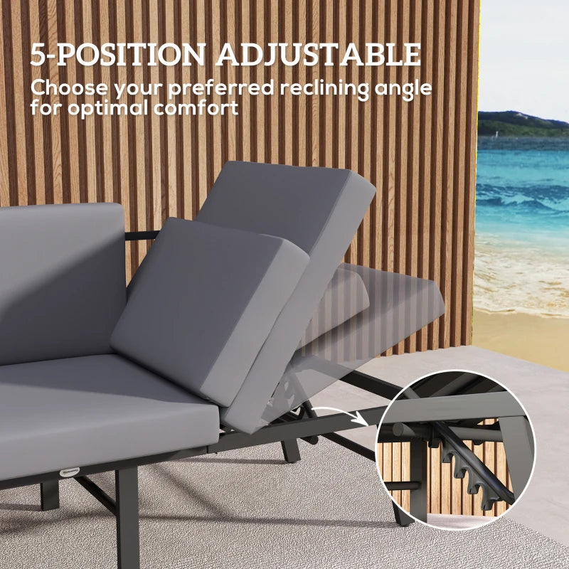 3-in-1 3-Seater Outdoor Sofa, Lounge Chair with 5-Position Adjustable Back, Patio Loveseat with Folding Table, Grey