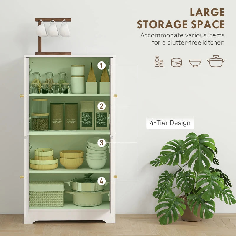 43" Kitchen Pantry Cabinet, Freestanding Modern Storage Cabinet with 4 Arched Doors and 2 Adjustable Shelves, White