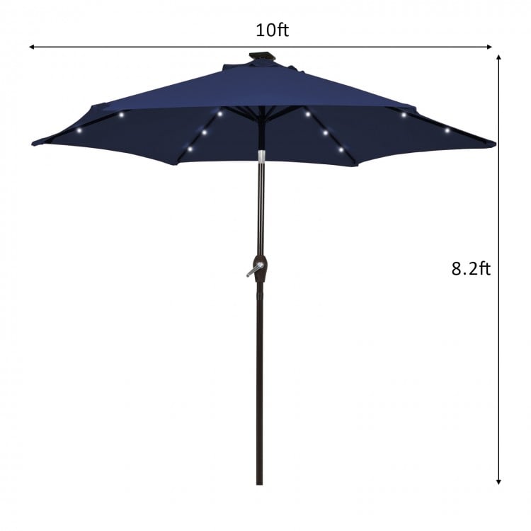 10 Feet Outdoor Patio Umbrella With Bright Solar LED Lights-Dark Blue
