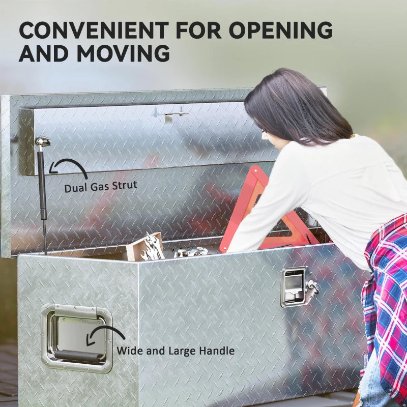 48 Inch Truck Bed Tool Box, Heavy Duty Aluminum Diamond Plate Trailer Tongue Box with Side Handle and Locks Keys