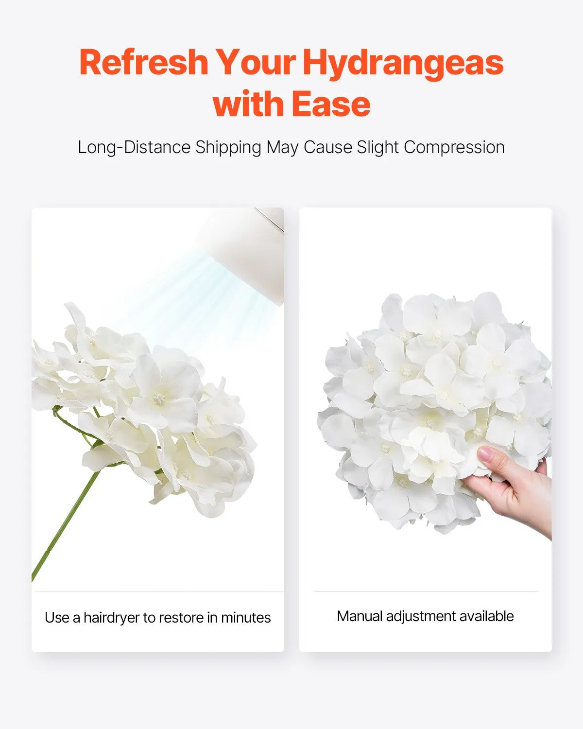 VEVOR 205 Pcs Artificial Silk Hydrangea Flowers 9.8 In Bouquet Arrangement White