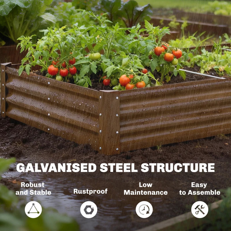 12 x 4 x 1ft Galvanized Raised Garden Bed, Reinforced Outdoor Planter Box with Open Bottom, Distressed Brown