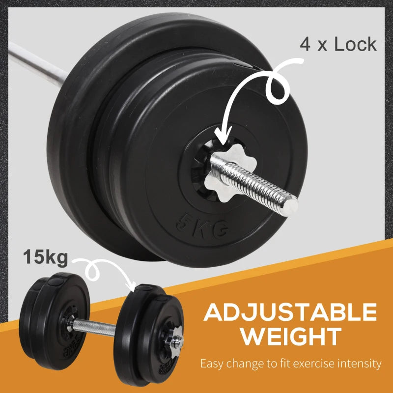 Soozier 145lbs Dumbbell & Barbell Adjustable Set Plate Bar Clamp Rod Home Gym Sports Area Exercise