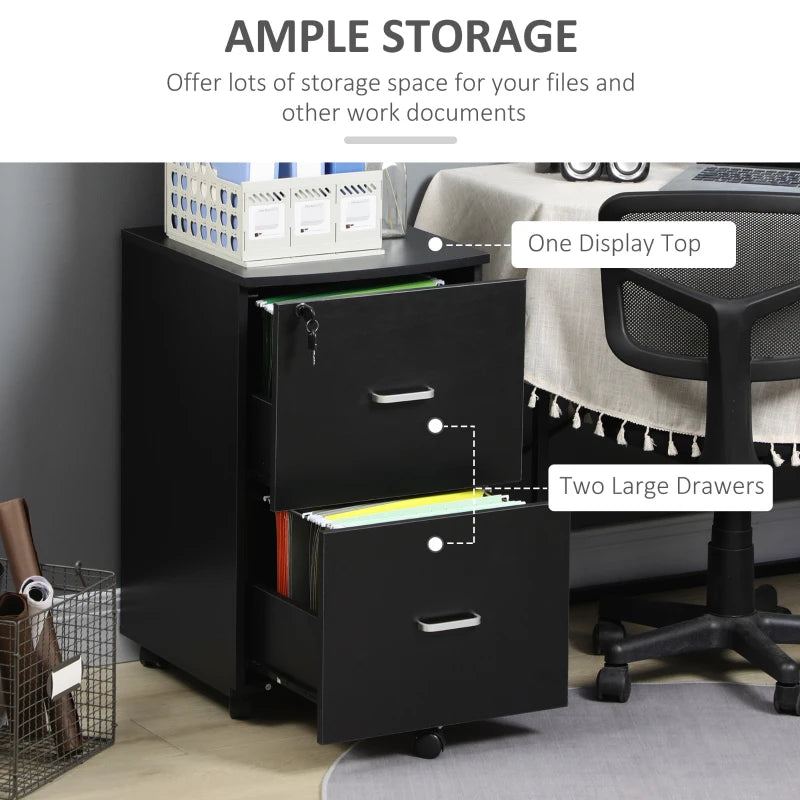 2 Drawer File Cabinet with Lock, Small Rolling Filing Cabinet for A4, Letter-Size Documents, Printer Stand for Home Office, 17" x 17.75" x 28.25", Black
