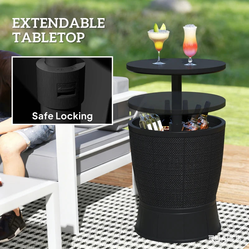 11 Gallon Patio Cooler Side Table, Outdoor Cooler Bar Table with Height Adjustable Top, Drainage Plug, Black
