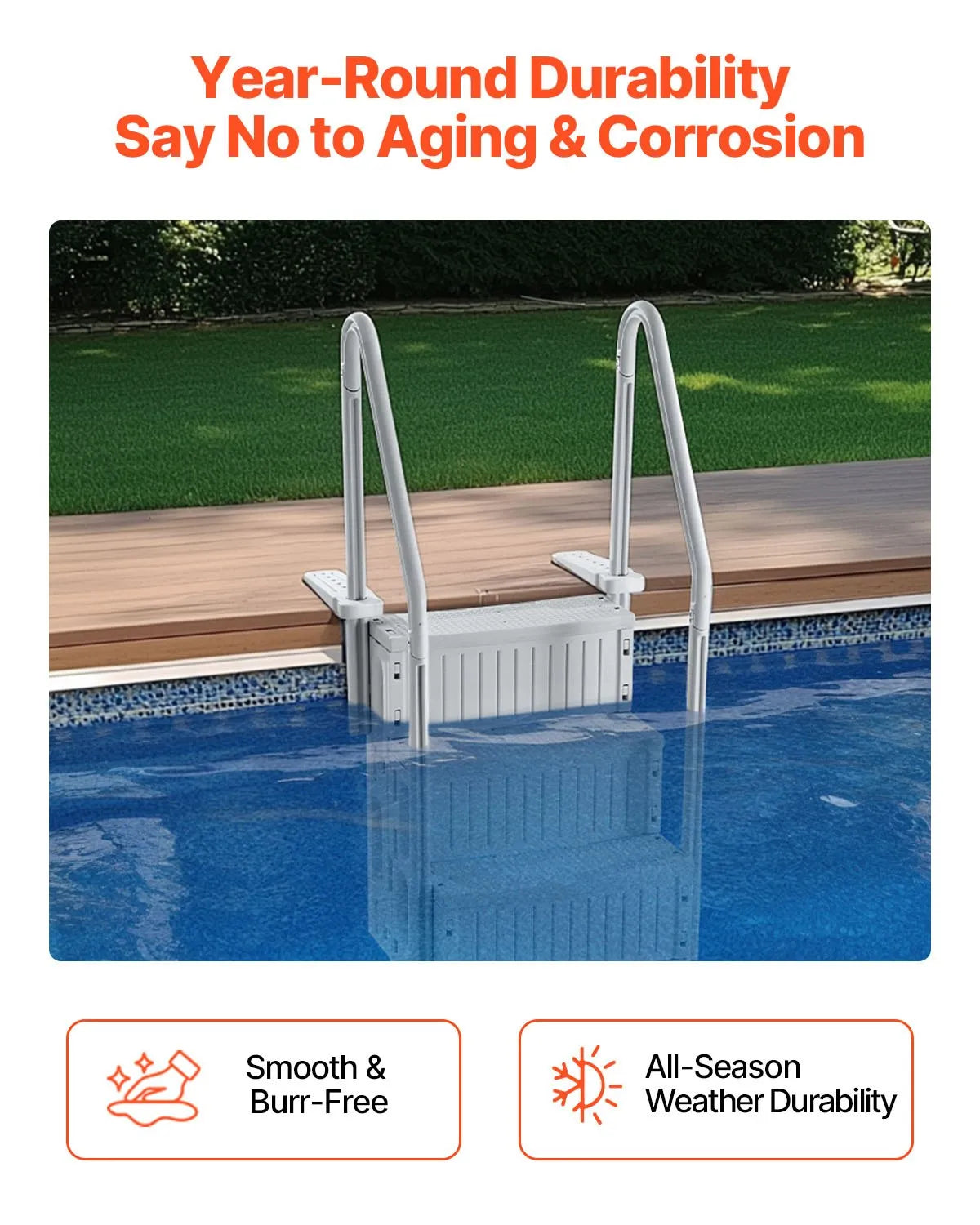 VEVOR 4-Step Grey Pool Ladder of 2 Handrails Supports 400 lb for 48-54 In Pool