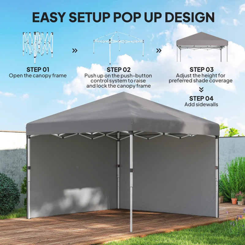 10' x 10' Pop Up Canopy with Sidewalls, Roller Bag, Height Adjustable Instant Tent for Outdoor, Garden, Patio, Grey