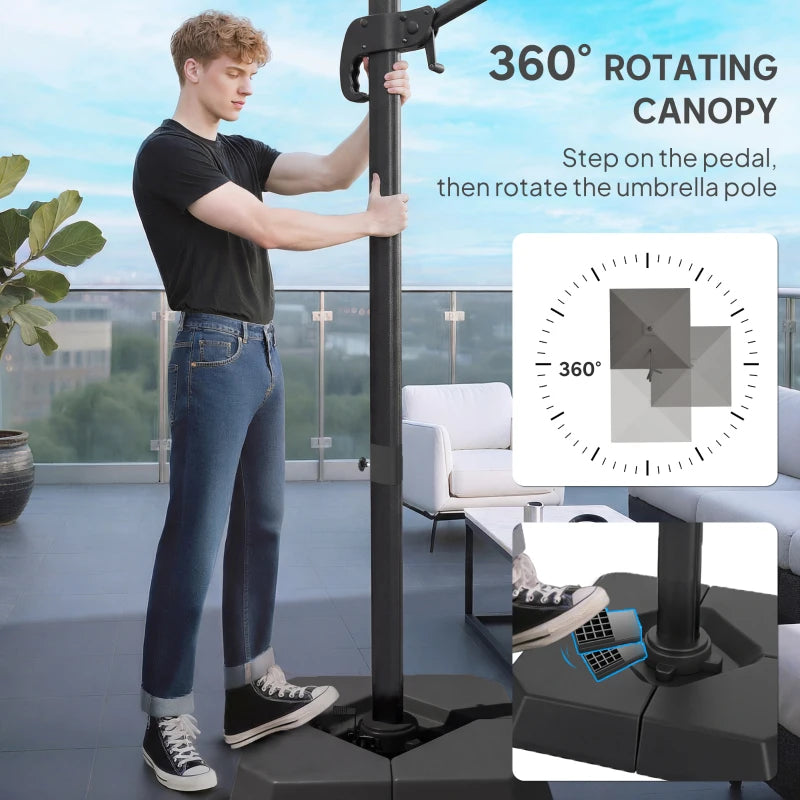 10 FT Patio Umbrella with Base, Outdoor Offset Cantilever Umbrella with Crank Handle and Tilt, 360° Rotation