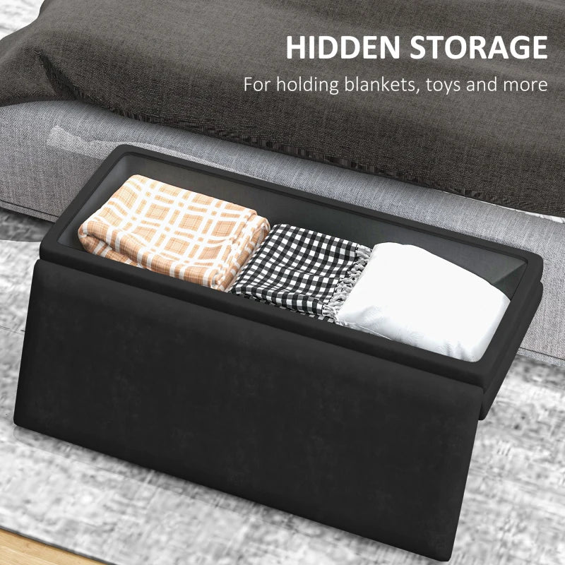 39" Storage Ottoman, Velvet End of Bed Bench with Steel Legs, Foot Stool with Storage for Bedroom, Living Room, Black