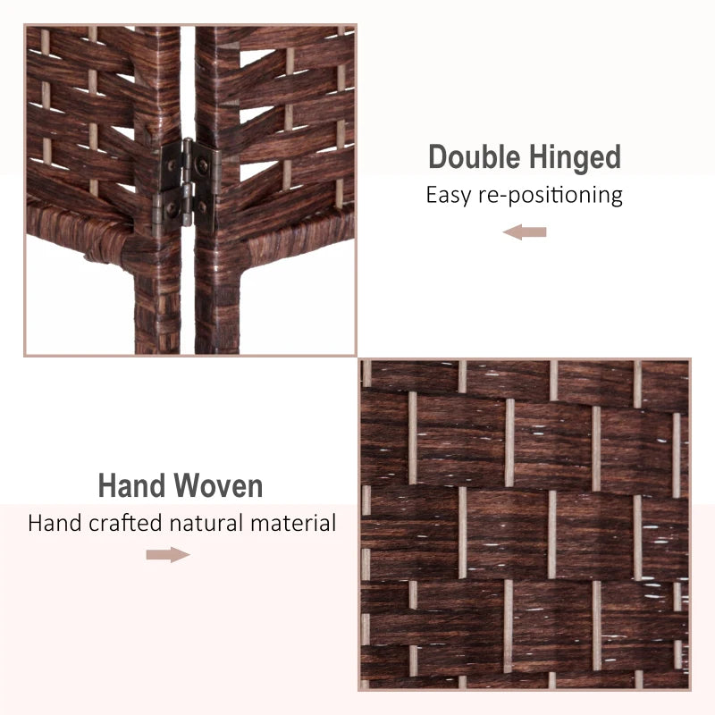6ft Folding Room Divider, 6 Panel Wall Partition with Wooden Frame for Bedroom, Home Office, Brown