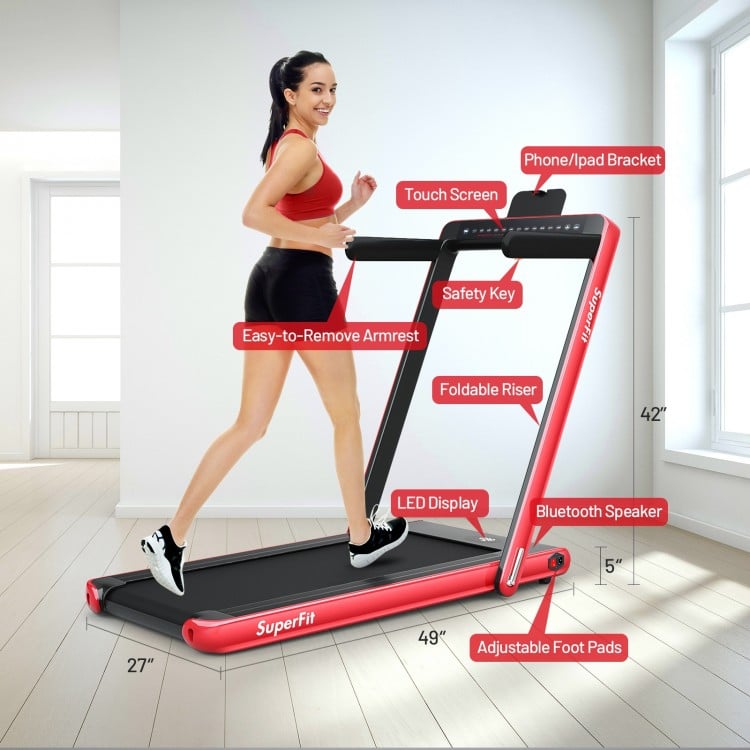 2-in-1 Electric Motorized Health and Fitness Folding Treadmill with Dual Display and Speaker