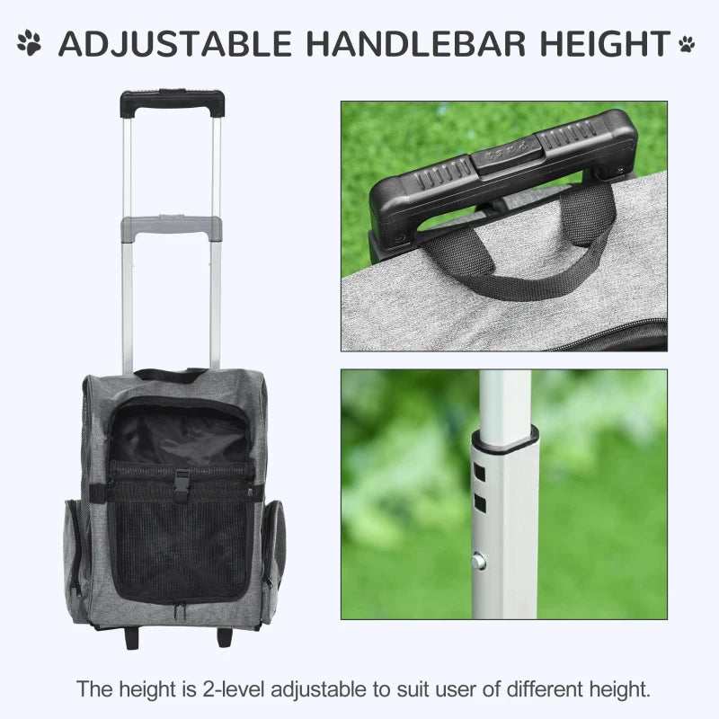 2-IN-1 Pet Luggage Box Backpack Carrier Cats Dogs w/ Handle, Rolling Wheel Grey