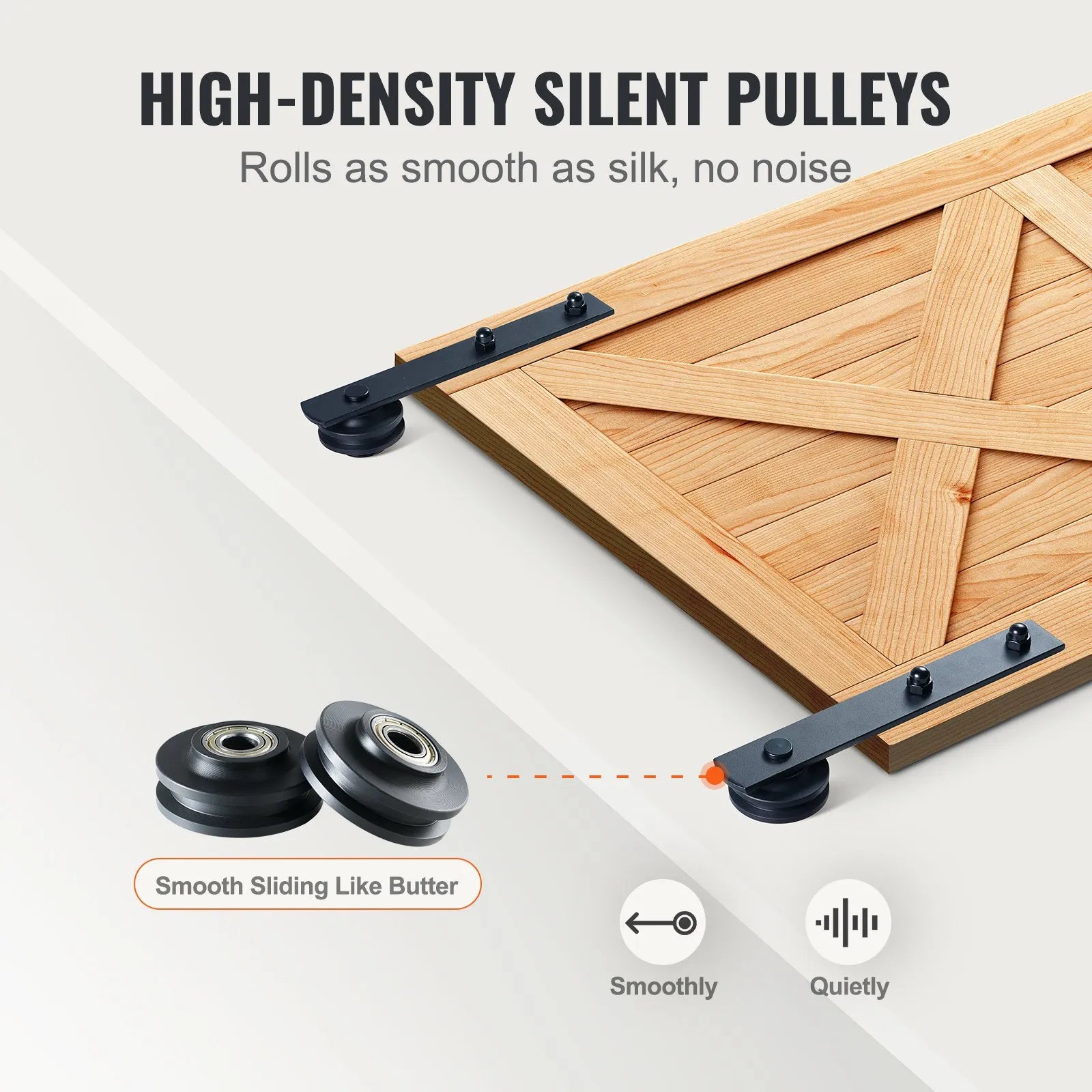 VEVOR 8FT Sliding Barn Door Hardware Kit, 330LBS Heavy Duty Barn Door Track Kit for Double Doors, Fit 3.7-4.3FT Total Wide and 1.3"-1.8" Thick 2 Door Panel, with Smooth & Silent Pulley (I Shape)