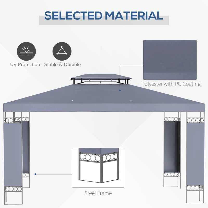 10' x 13' Outdoor Gazebo, Double Roof Patio Gazebo Canopy Shelter with Screen Decorate Corner Frame, Grey