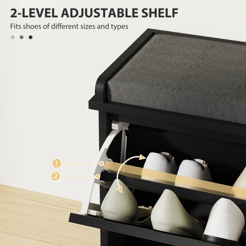 Shoe Storage with Seat, Upholstered Hallway Bench, Shoe Bench with Flip Drawer, Adjustable Shelf for 6-8 Pairs of Shoes