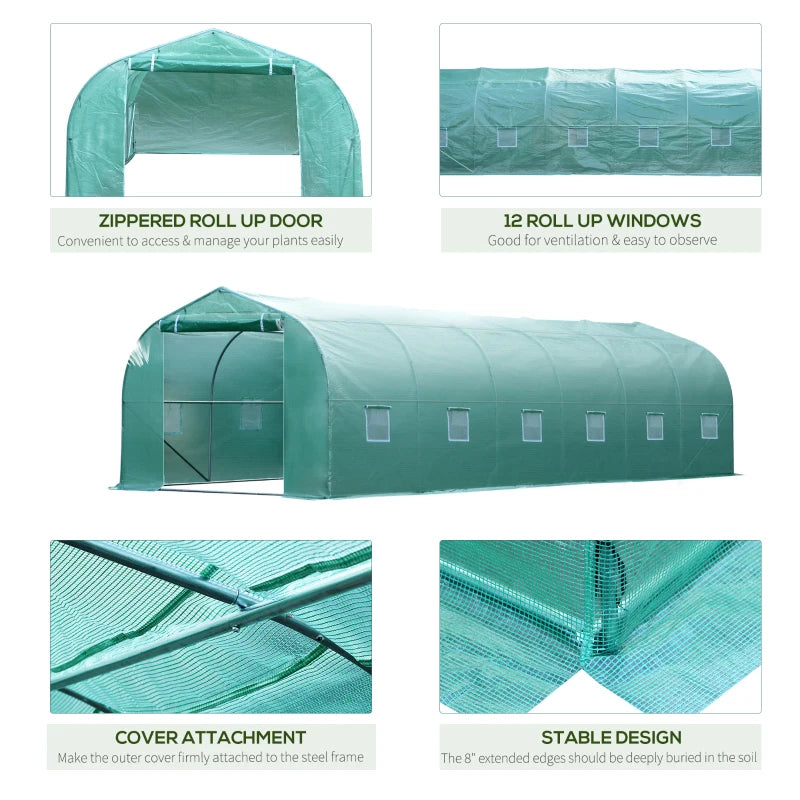 26' x 10' x 7' Large Steeple Walk-in Greenhouse Outdoor Garden Plant Seed Tunnel Grow Tent Steel Frame, Green