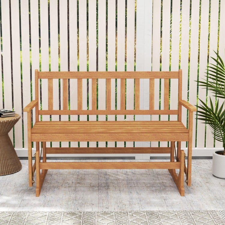 2-Person Outdoor Acacia Wood Glider Bench Patio Swing Rocking Loveseat