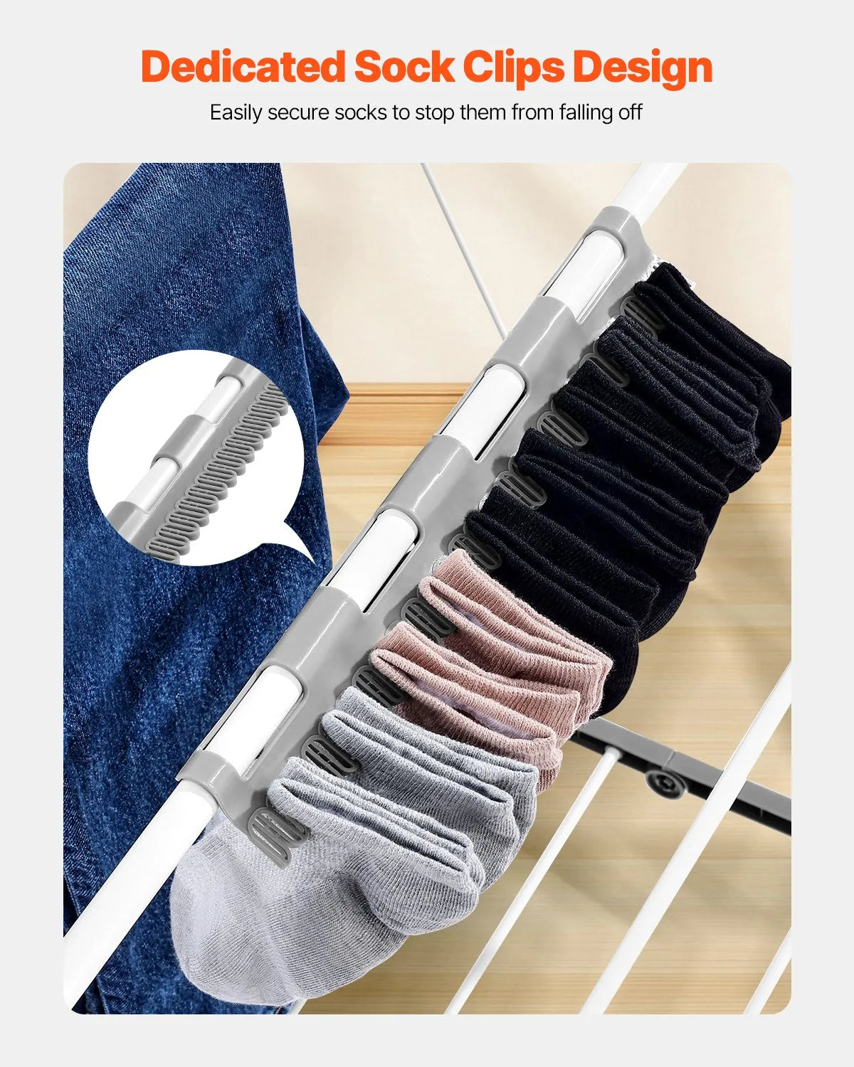 VEVOR 2-Tier Foldable Clothes Drying Rack with Sock Clips & 31 Drying Rods White