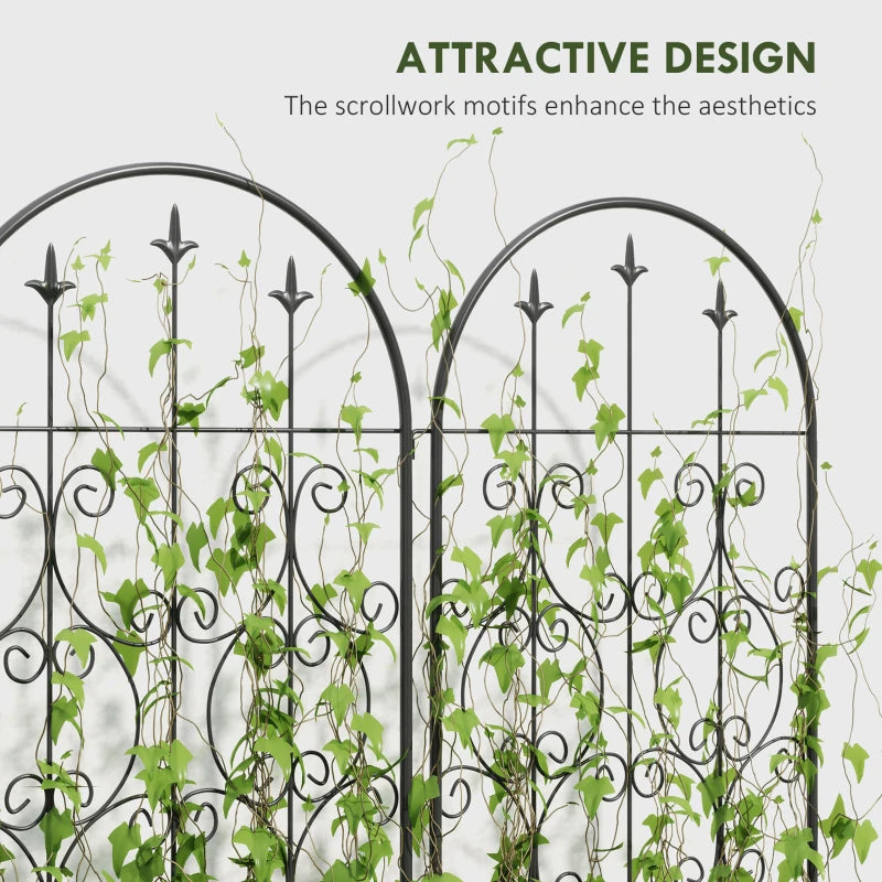 Set of 2 Metal Garden Trellis, Decorative Trellis Panels, Scrollwork Design, 150 x 50 cm, Black