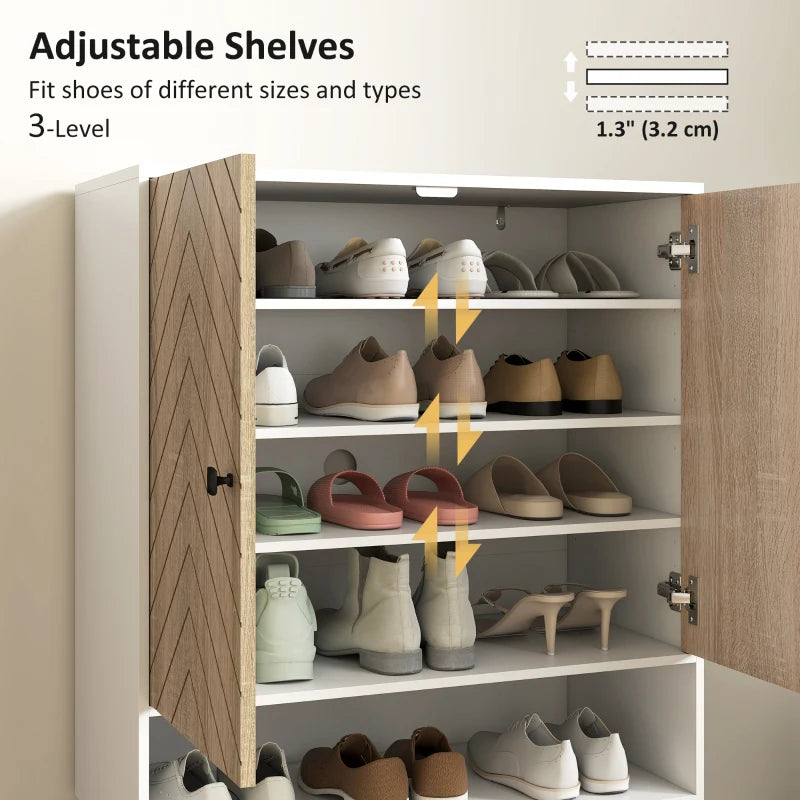 Shoe Storage Cabinet, 5-Tier Shoe Rack Cabinet with Doors, Adjustable Shelves, 15 Pairs, for Entryway, Natural Tone