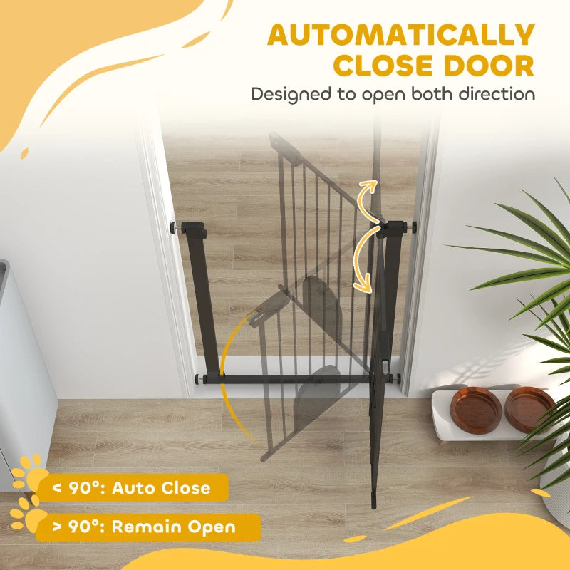 30"-32" Extra Wide Pet Gate Barrier with Small Door, 35"H Dog Gate with Safety Gate Barrier, Stair Pressure Fit, Black