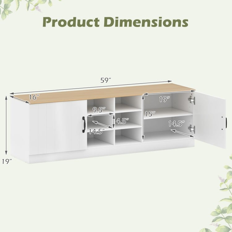 2-Door Shoe Bench Storage Cabinet with Adjustable Shelves-Natural