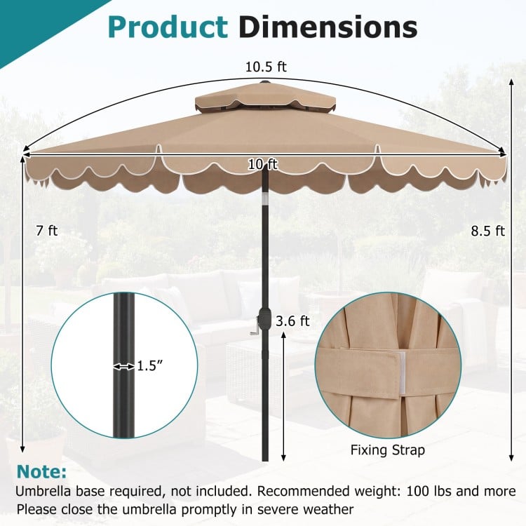 10 Feet Patio Umbrella with Push Button Tilt and Crank-Coffee
