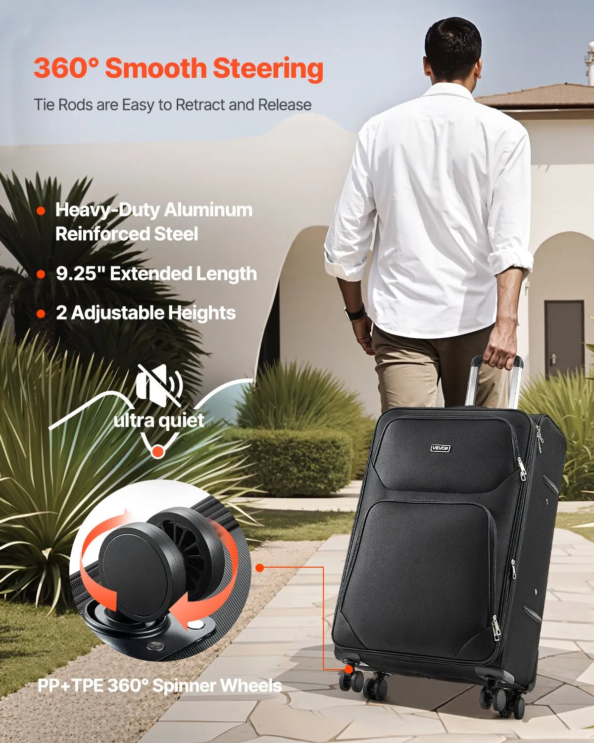 VEVOR 28" Softside Expandable Luggage with Spinner Wheels Checked Suitcase Black