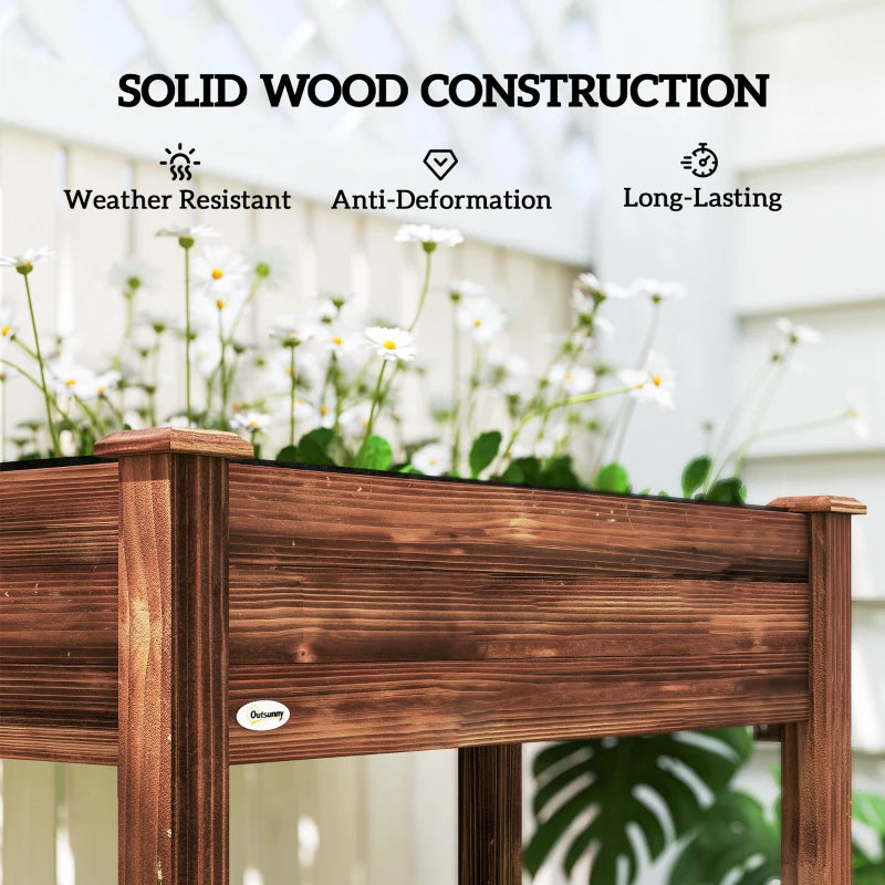 34" x 18" x 30" Wooden Patio Raised Garden Bed Planter, Elevated Planter Box with Legs, Carbonized