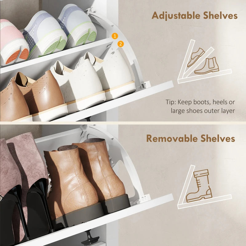 Slim Shoe Cabinet with 3 Flip Drawers, Shoe Storage Cabinet with Adjustable Shelves for Entryway, Holds 12 Pairs, White