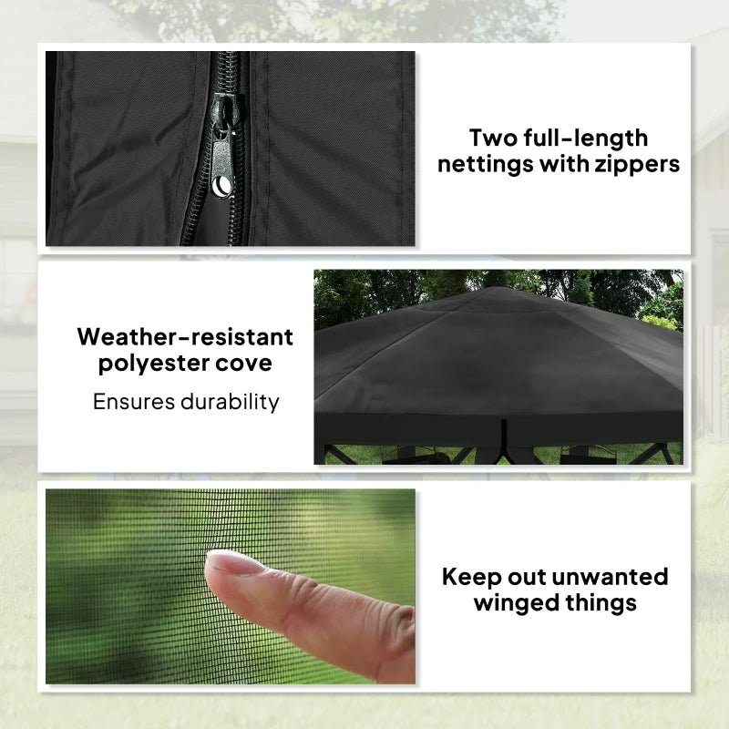 12' x 12' Hexagon Automatic Pop Up Screen Tents, Camping Shelter w/ Mesh Sidewalls and Carry Bag Black