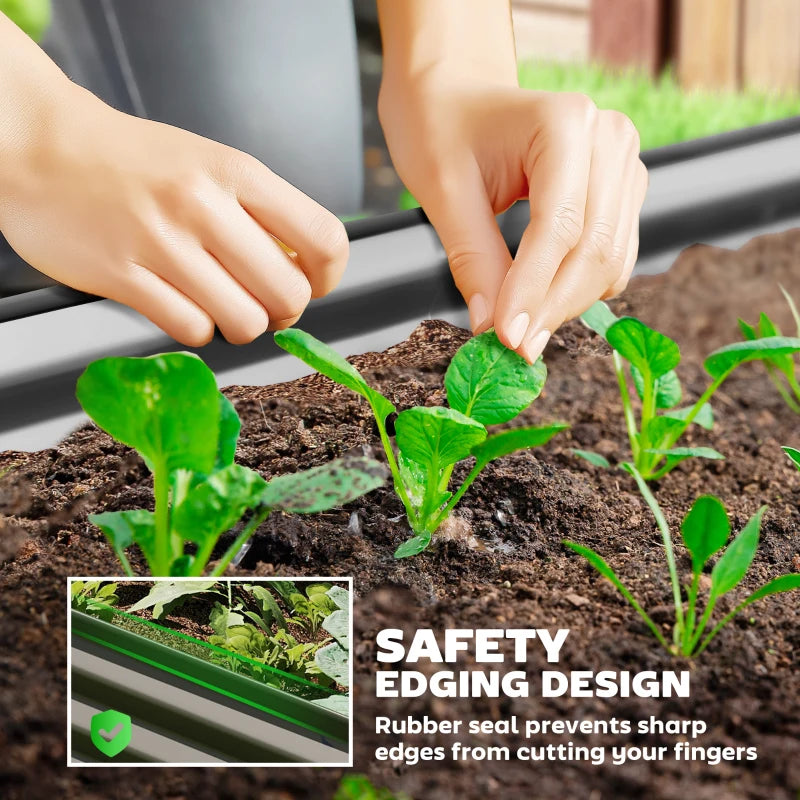 7' x 3' x 1' Large Outdoor Planter Box, Galvanized Raised Garden Bed with Metal Plant Stake, Dark Grey
