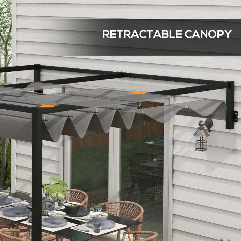 10' x 7' Lean To Pergola, Metal Pergola with Retractable Roof for Grill, Garden, Patio, Deck
