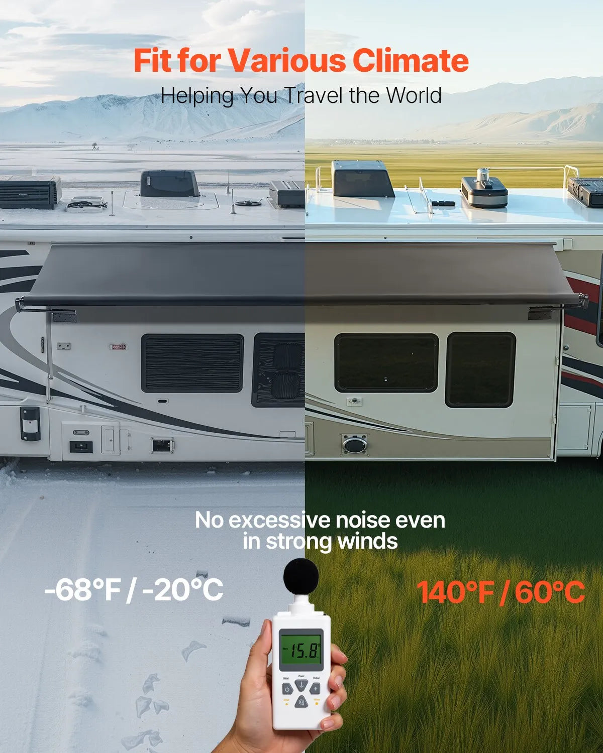 VEVOR 13'7" (13'1") RV Slide Out Awning Black Slide Topper Awning for RVs