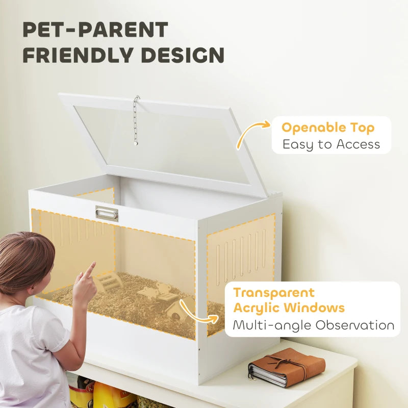 31.5"L Hamster Cage with Openable Top, Hut, Seesaw, Ladder for Dwarf Hamster, Gerbil, White