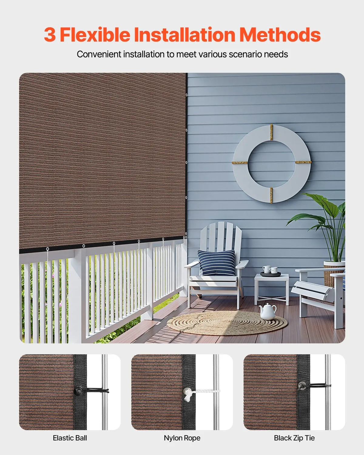 VEVOR 90% Sun Shade Cloth Privacy Screen 10 x 12 ft for Patio Garden (Brown)