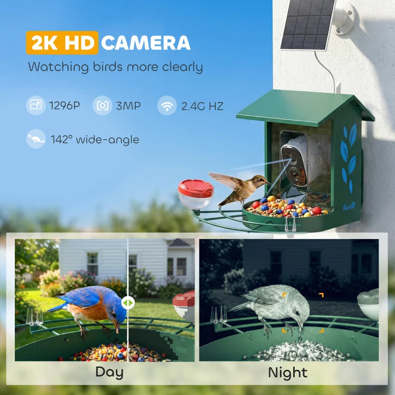 Smart Bird Feeder Camera Solar Powered with AI Identify 16000+ Birds, Auto Video Capture, Motion Detection