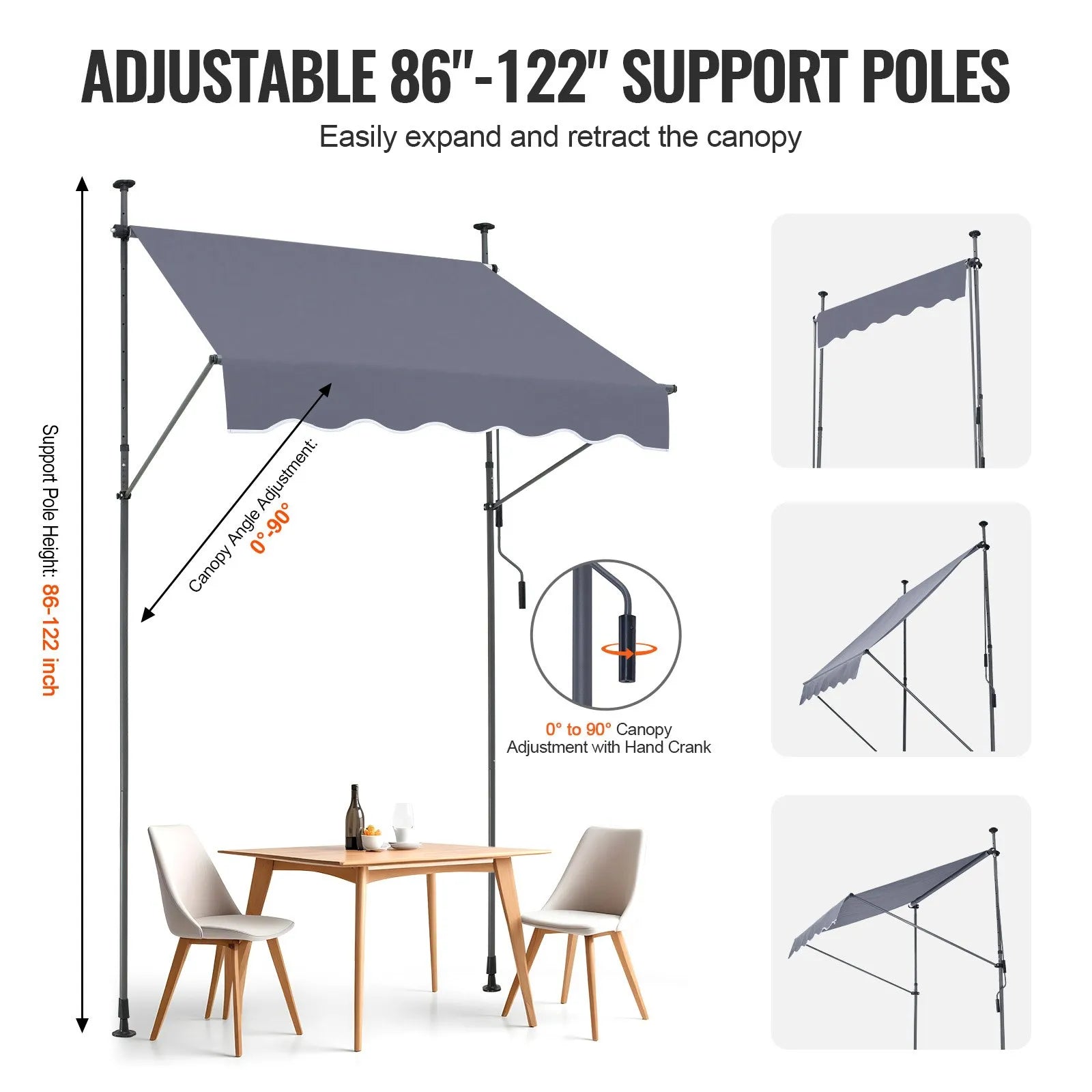 VEVOR 59x47" Patio Awning Retractable Awning Sunshade Shelter with Crank Handle