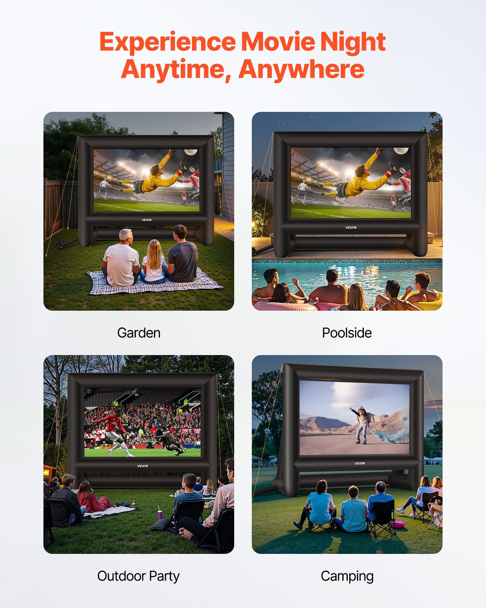 VEVOR 18 ft Inflatable Movie Screen 16:9 600D Movie Projection with Portable Bag