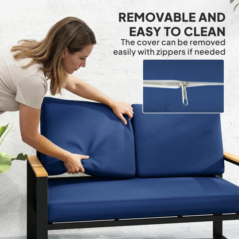 2 Seater 5" Thick Outdoor Seat Cushions with 7" Backrest, Loveseat Outdoor Furniture Cushions, Navy Blue