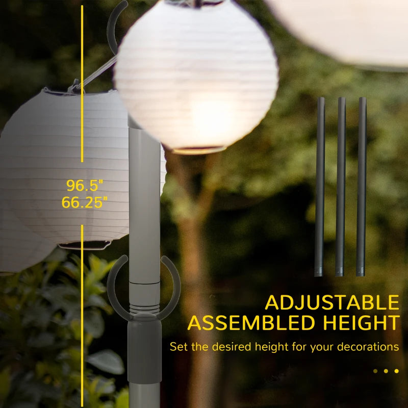 4 Pack of 8' String Light Poles, Steel Hanging Lighting Stand for Patio, Backyard, Deck, Wedding, Party, Black
