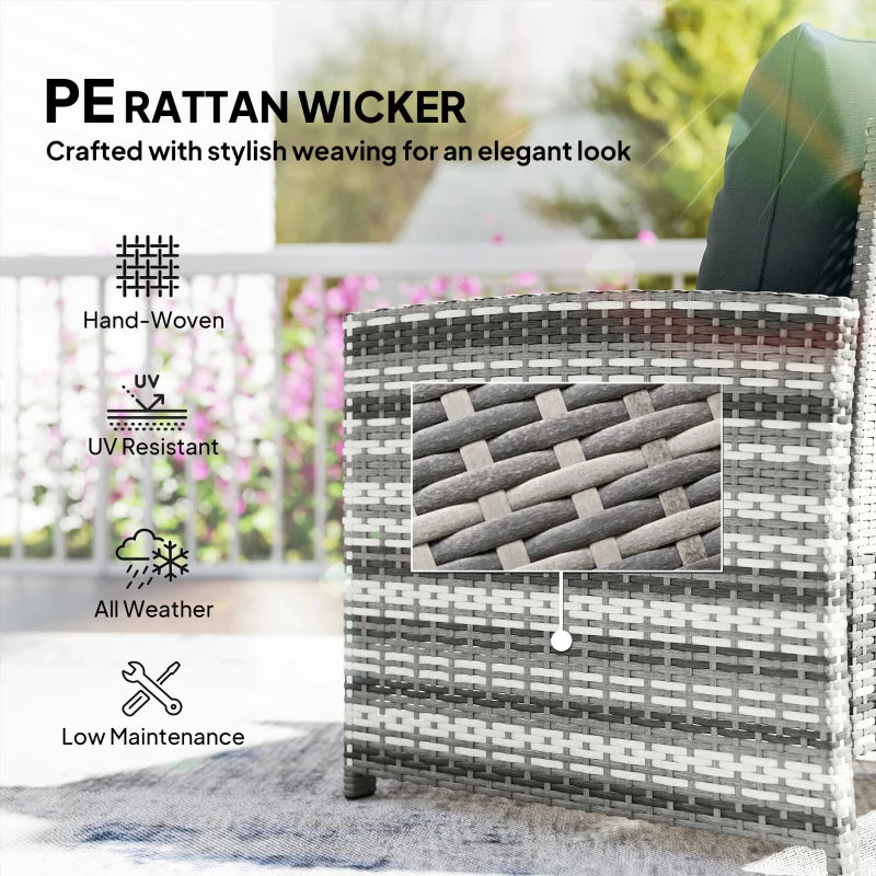 5 Piece Patio Furniture Set, Wicker Patio Chairs with Ottomans, 2-Tier Glass Coffee Table and Cushions, Grey/Dark Grey