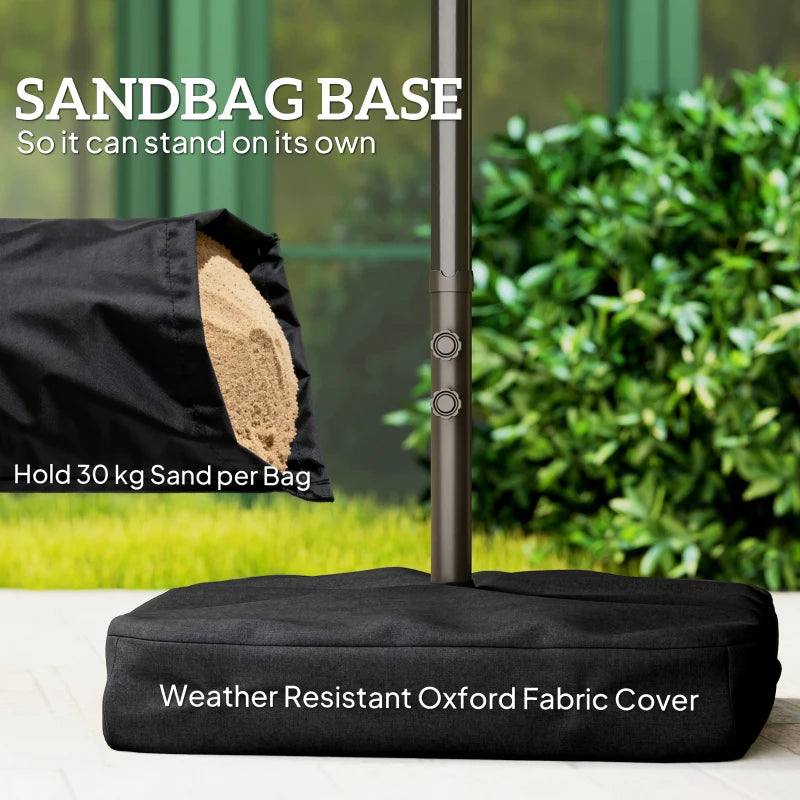 15' Outdoor Patio Umbrella with Twin Canopy Sunshade Steel Table Umbrella w/ Lift Crank, Cross base, Sandbag, Cream