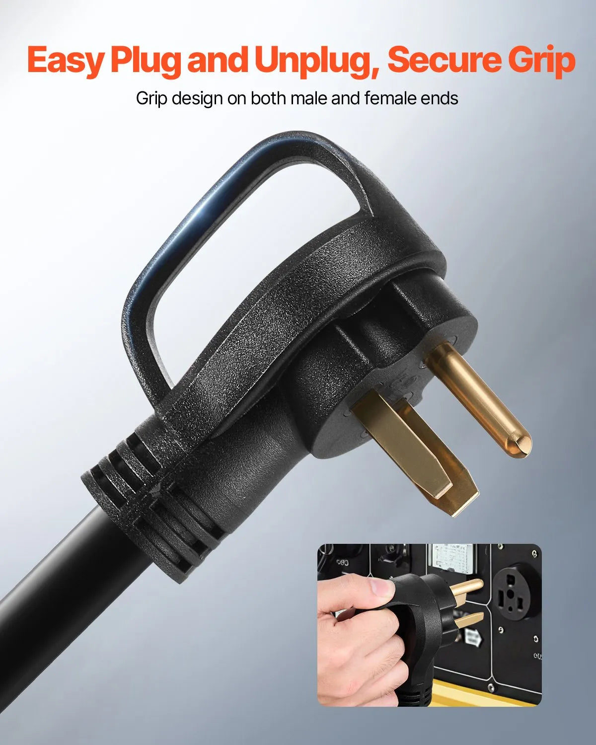 VEVOR 50A Generator Extension Cord 25 ft 250V NEMA 6-50P to 6-50R Power Cable